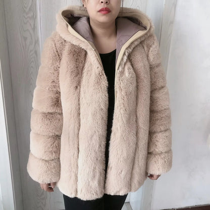 Women's faux fur hooded coat winter