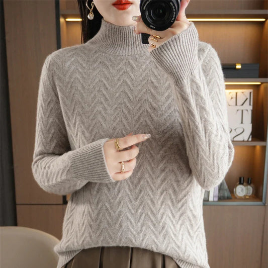 Women's Cashmere Sweater Long Sleeve Knitted Cashmere Sweater