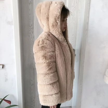 Women's faux fur hooded coat winter